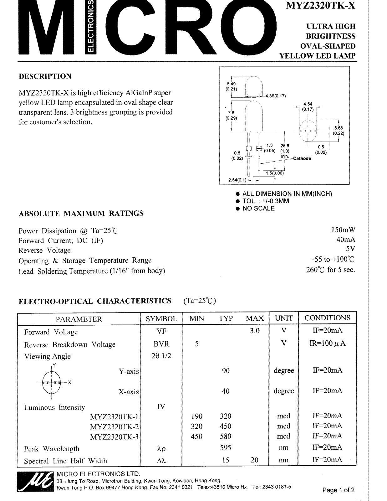 MICRO MYZ2320TK-1, MYZ2320TK-2, MYZ2320TK-3 Datasheet