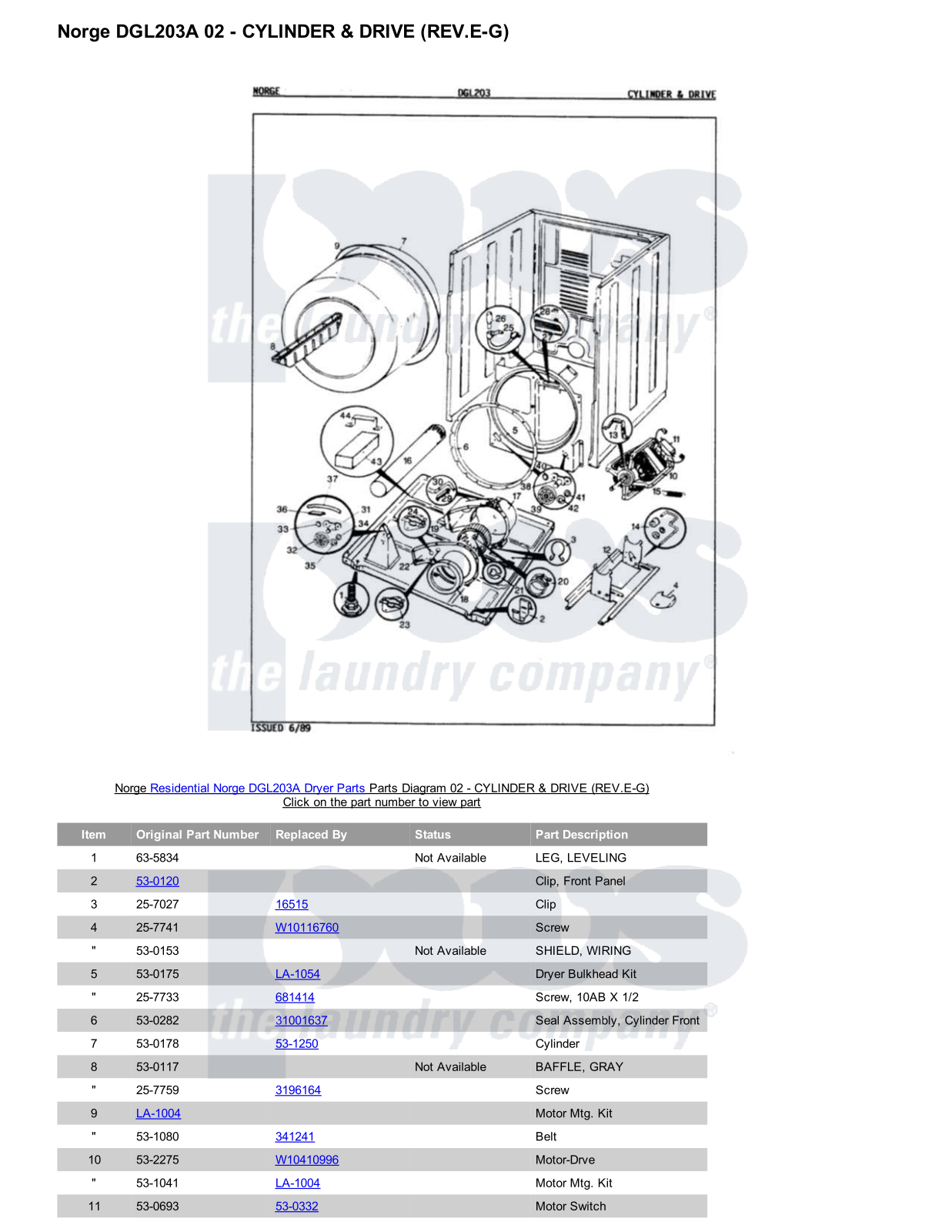 Norge DGL203A Parts Diagram