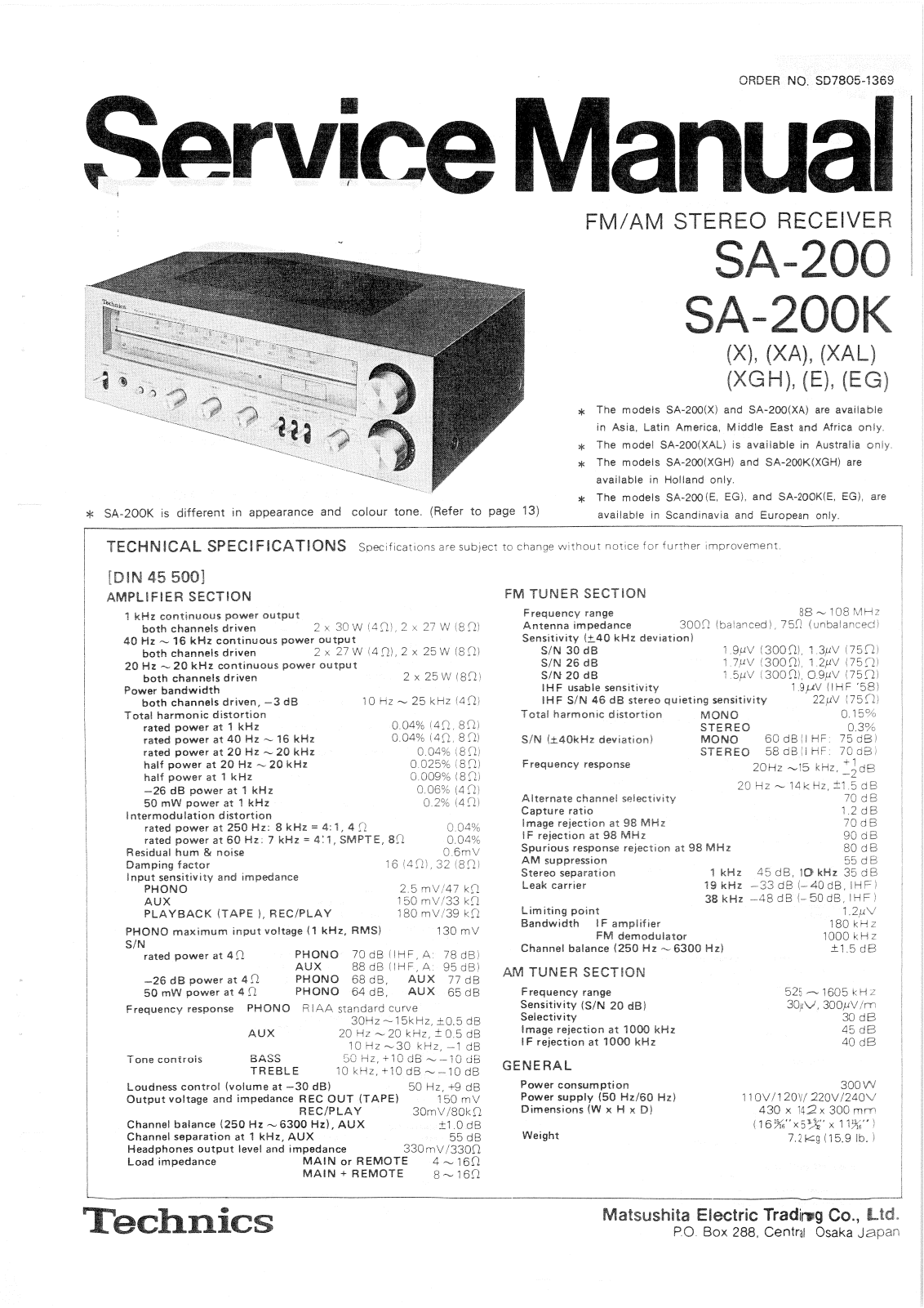 Technics SA-200 Service Manual