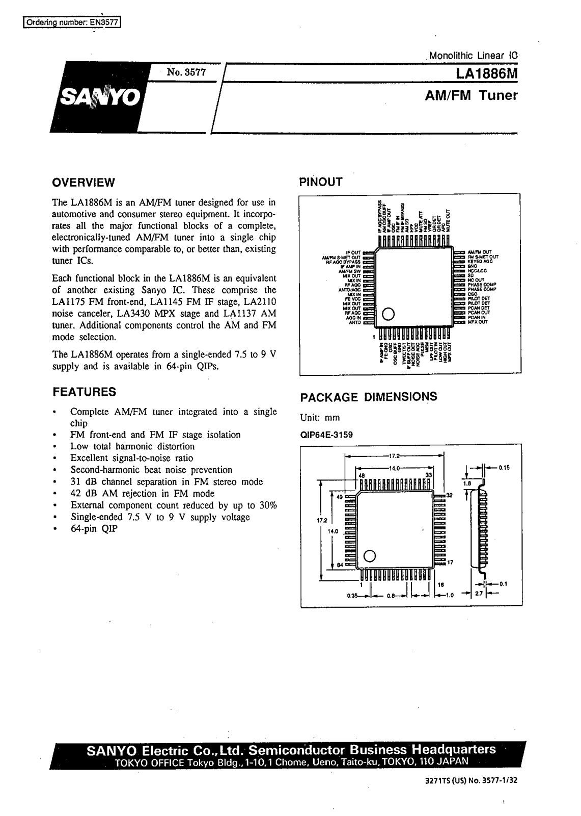 SANYO LA1886M Datasheet