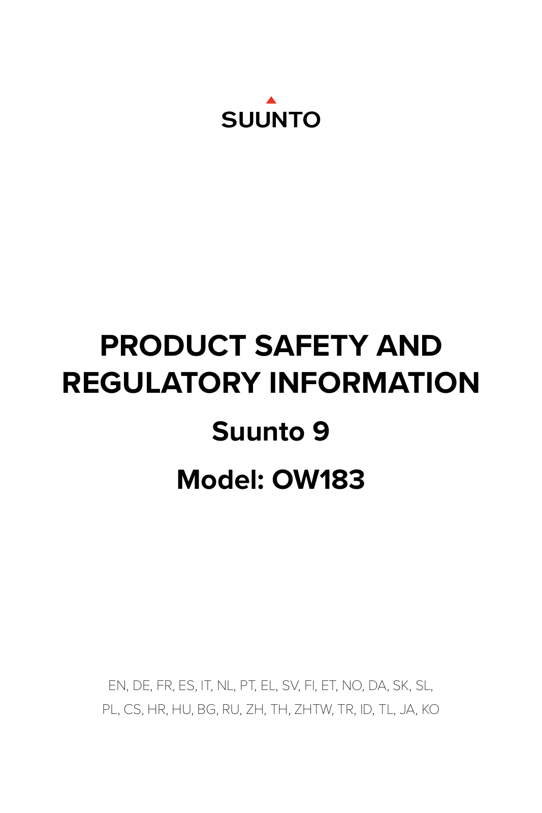 Suunto 9, OW183 Product Safety And Regulatory Information