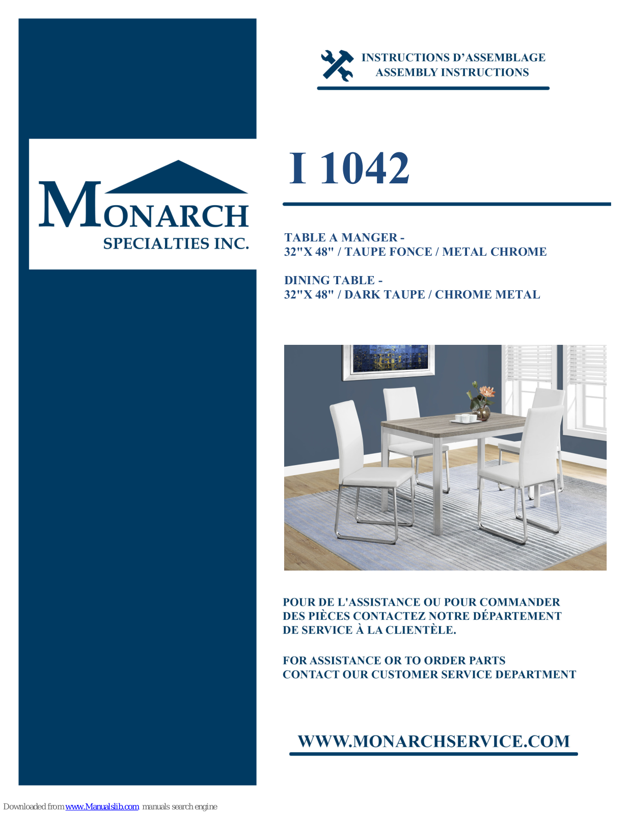 Monarch Specialties I 1042 Assembly Instructions Manual