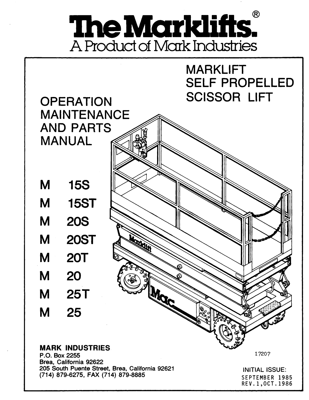 Marklifts M15S, M15ST, M20s, M20ST, M20T Operator's Manual - ManualMachine.com