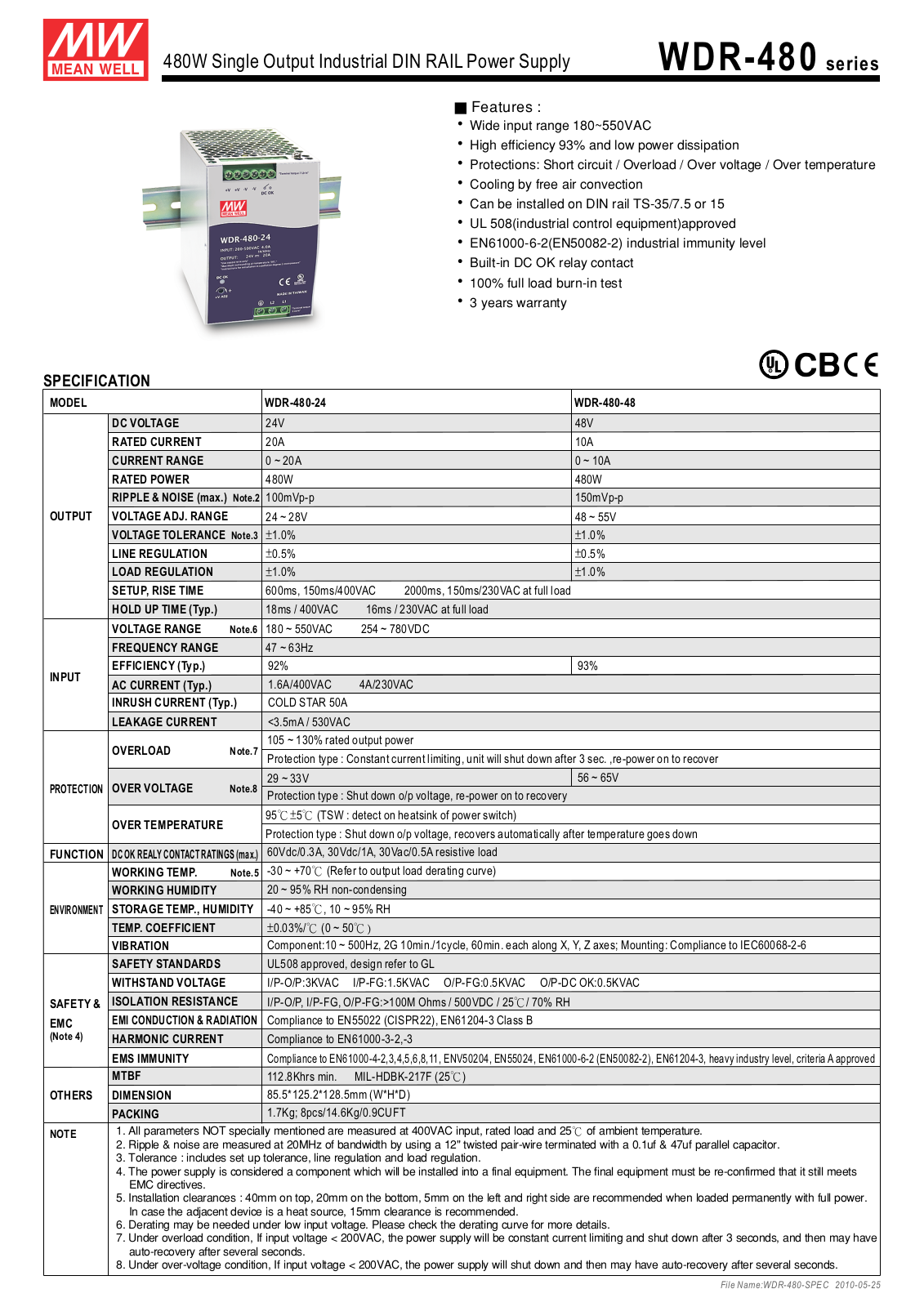 Mean Well WDR-480 series Data Sheet - ManualMachine.com
