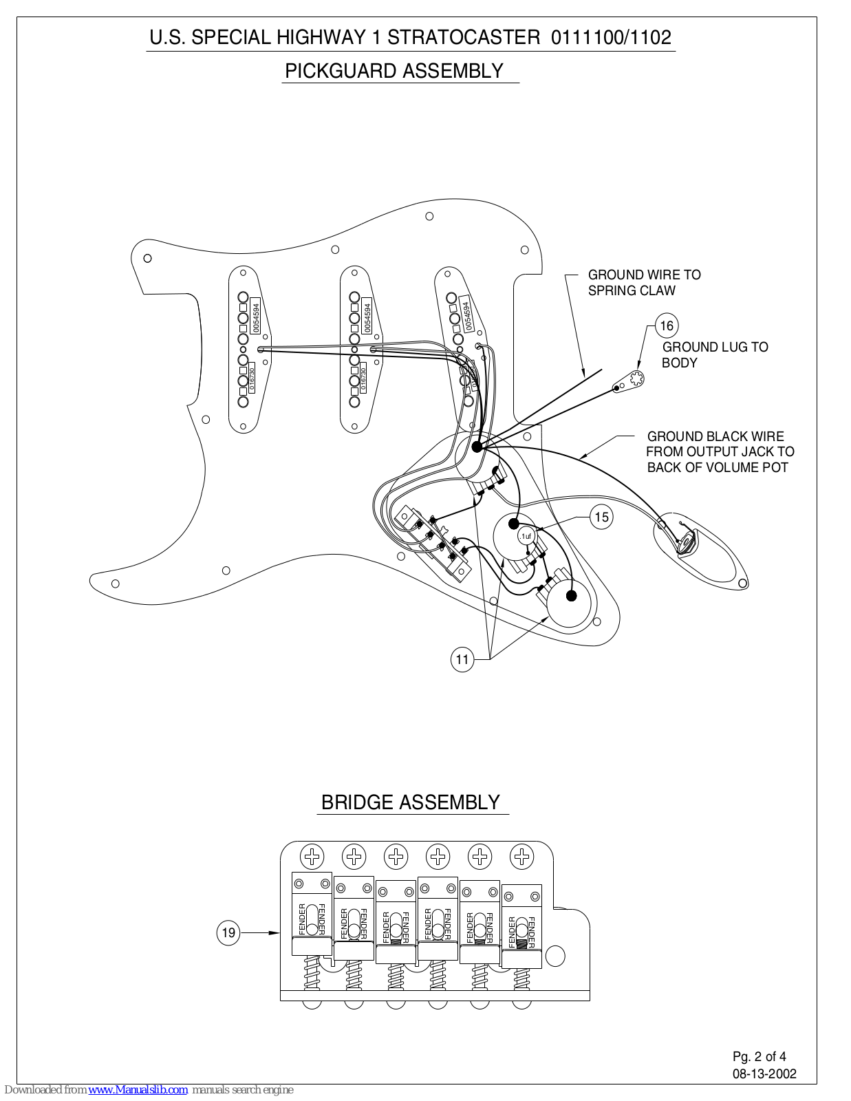 Fender Highway One Stratocaster LH, U.S. SPECIAL HIGHWAY 1 STRATOCASTER, 111100, 111102 Wiring Diagram