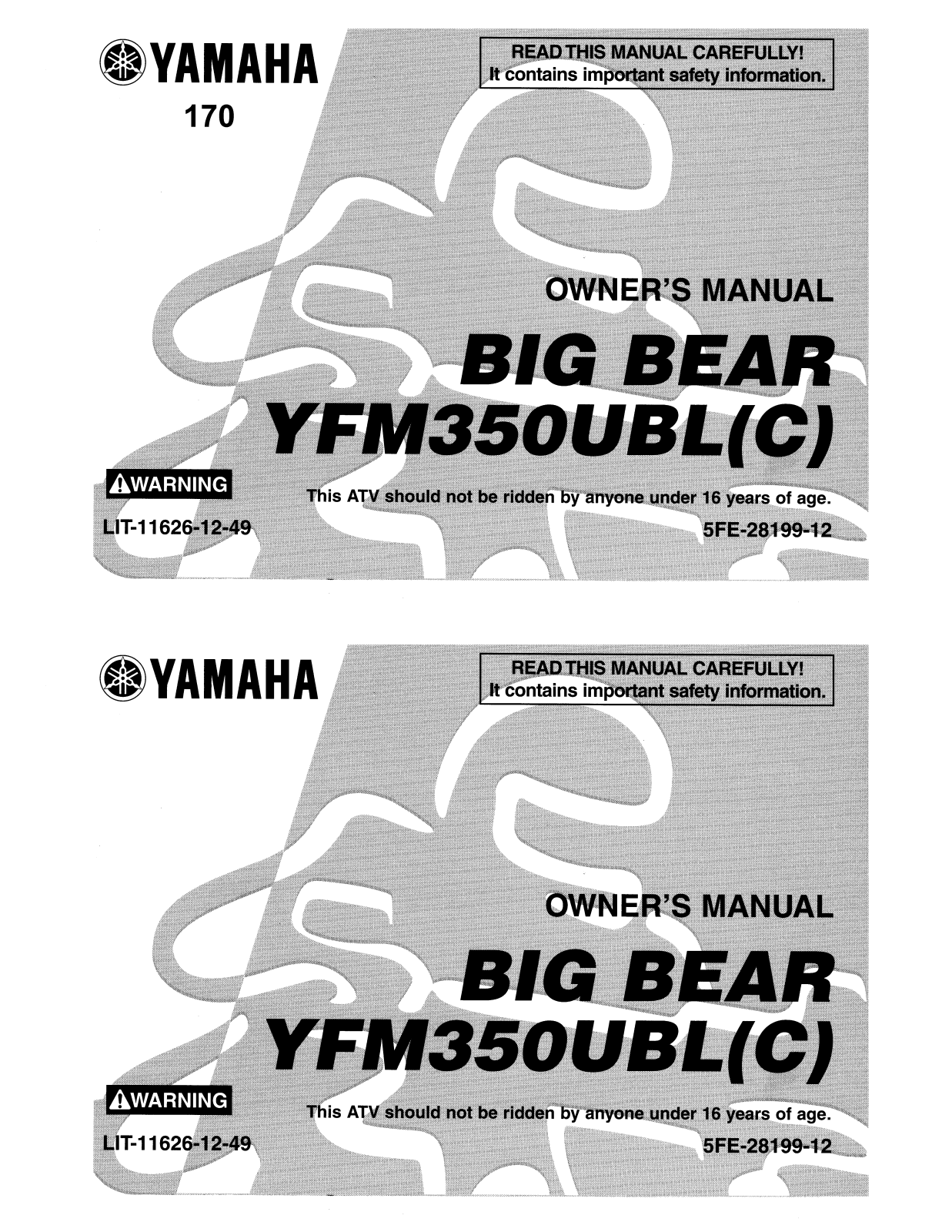 Yamaha YFM350UBL User Manual