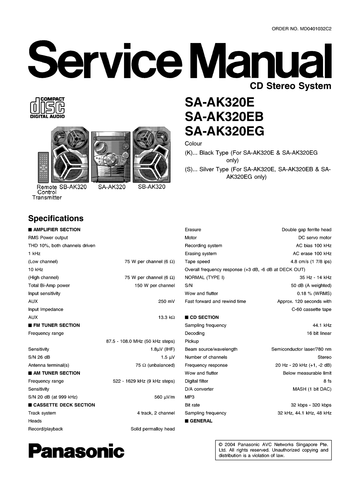 Panasonic SAAK-320-E Service manual