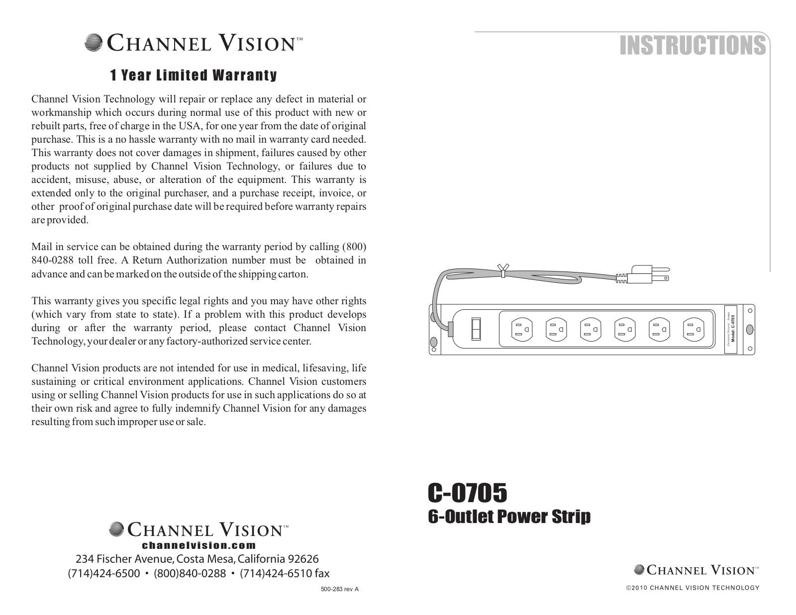 Channel Vision C-0705 User Manual