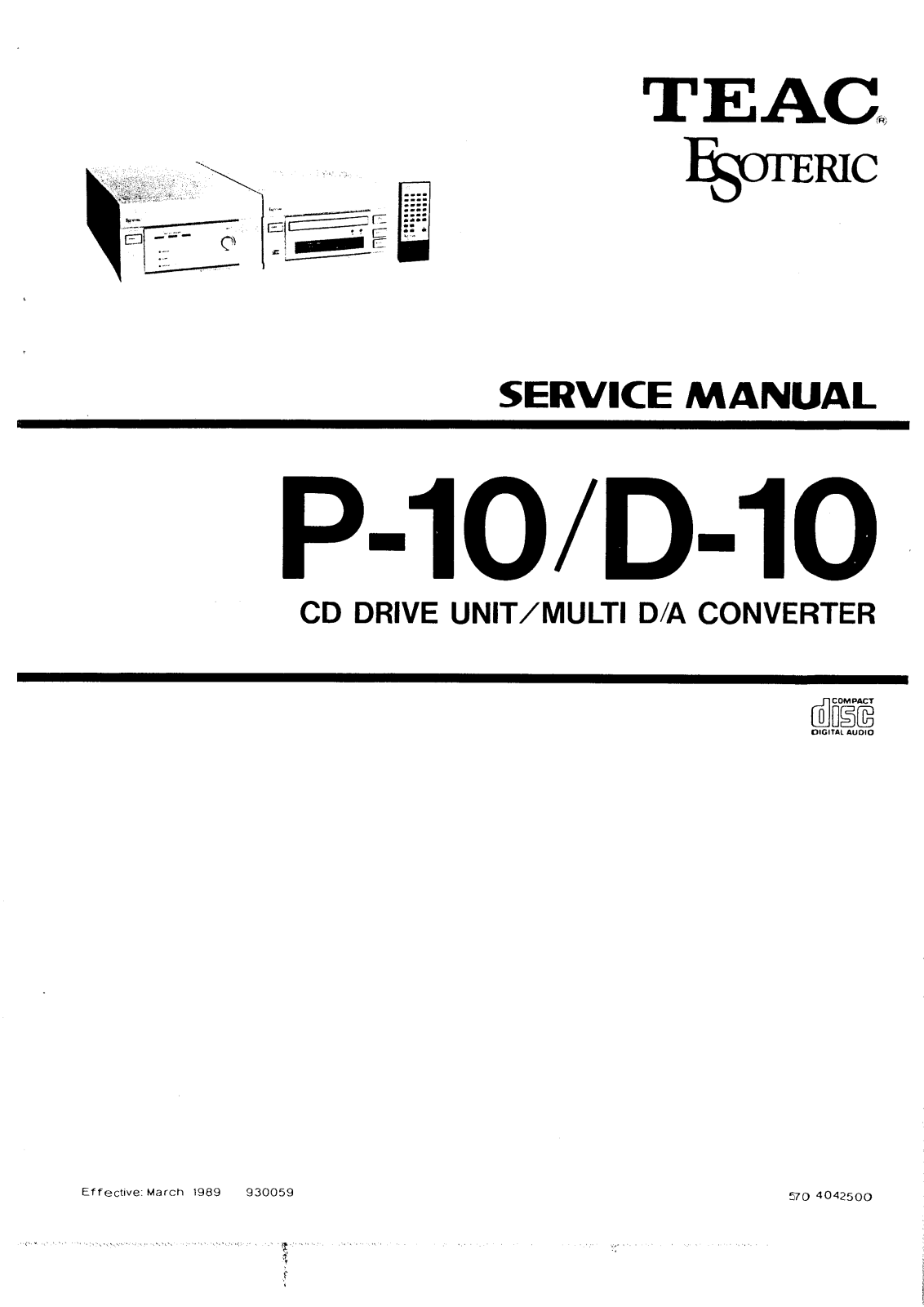 Teac Esoteric P-10, Esoteric D-10 Service Manual