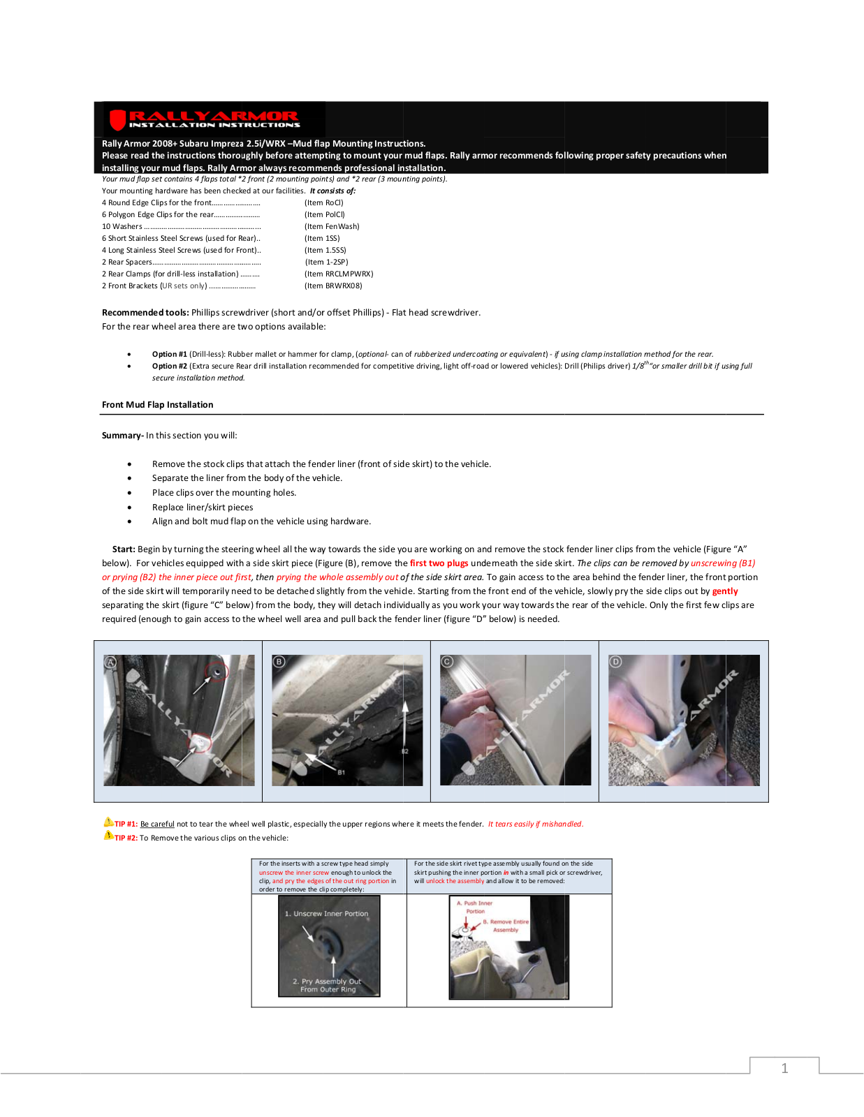 Rally Armor 08-11 Subaru Impreza 08-10 WRX User Manual