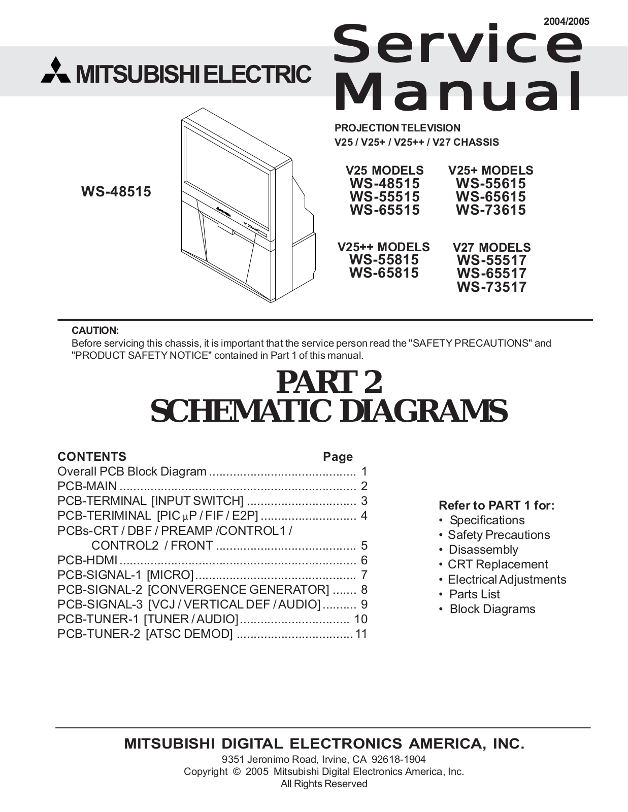 Mitsubishi WS-73517, WS-55517, V27, WS-65517, WS-65815 Service manual