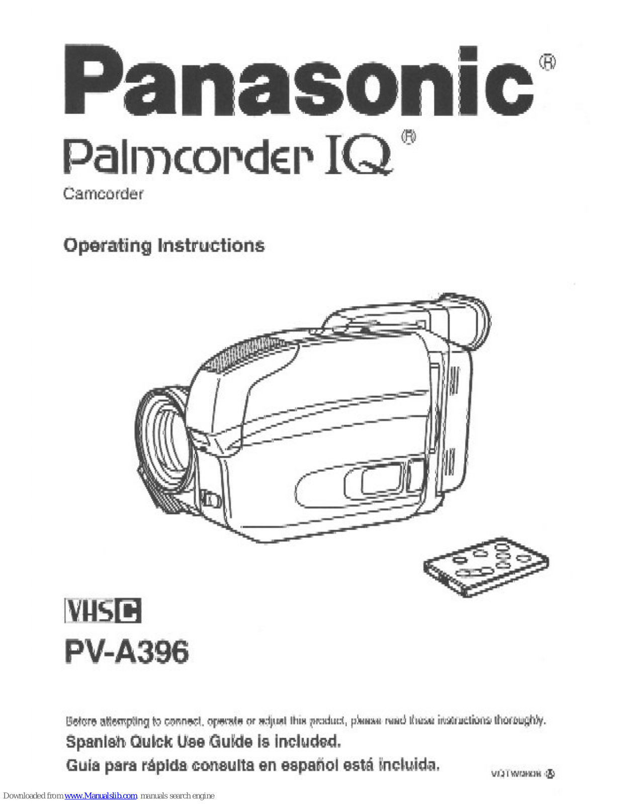 Panasonic Palmcorder PV-A396, PVA396D - VHS-C CAMCORDER User Manual