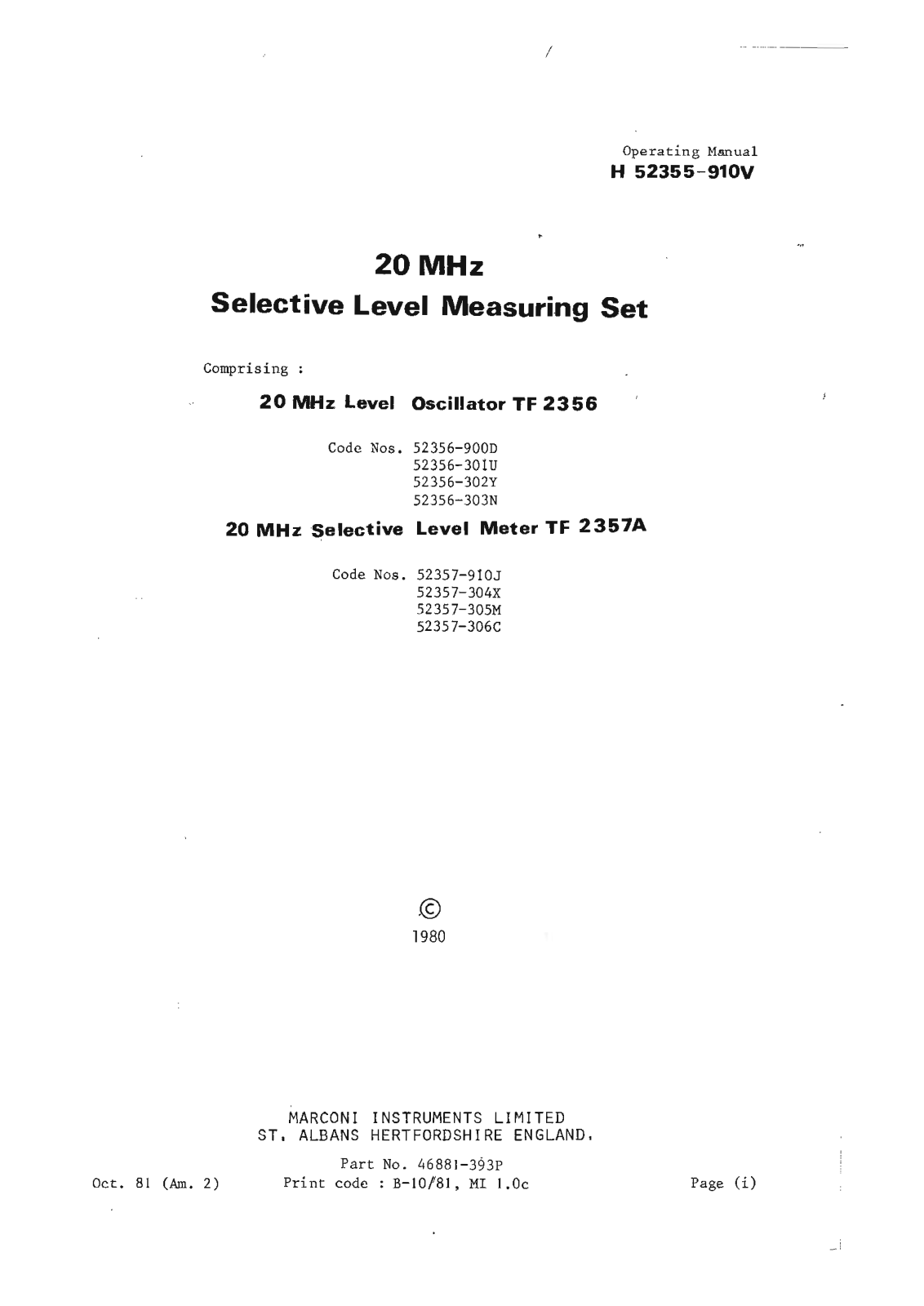 Marconi TF 2357A, TF 2356 User Manual