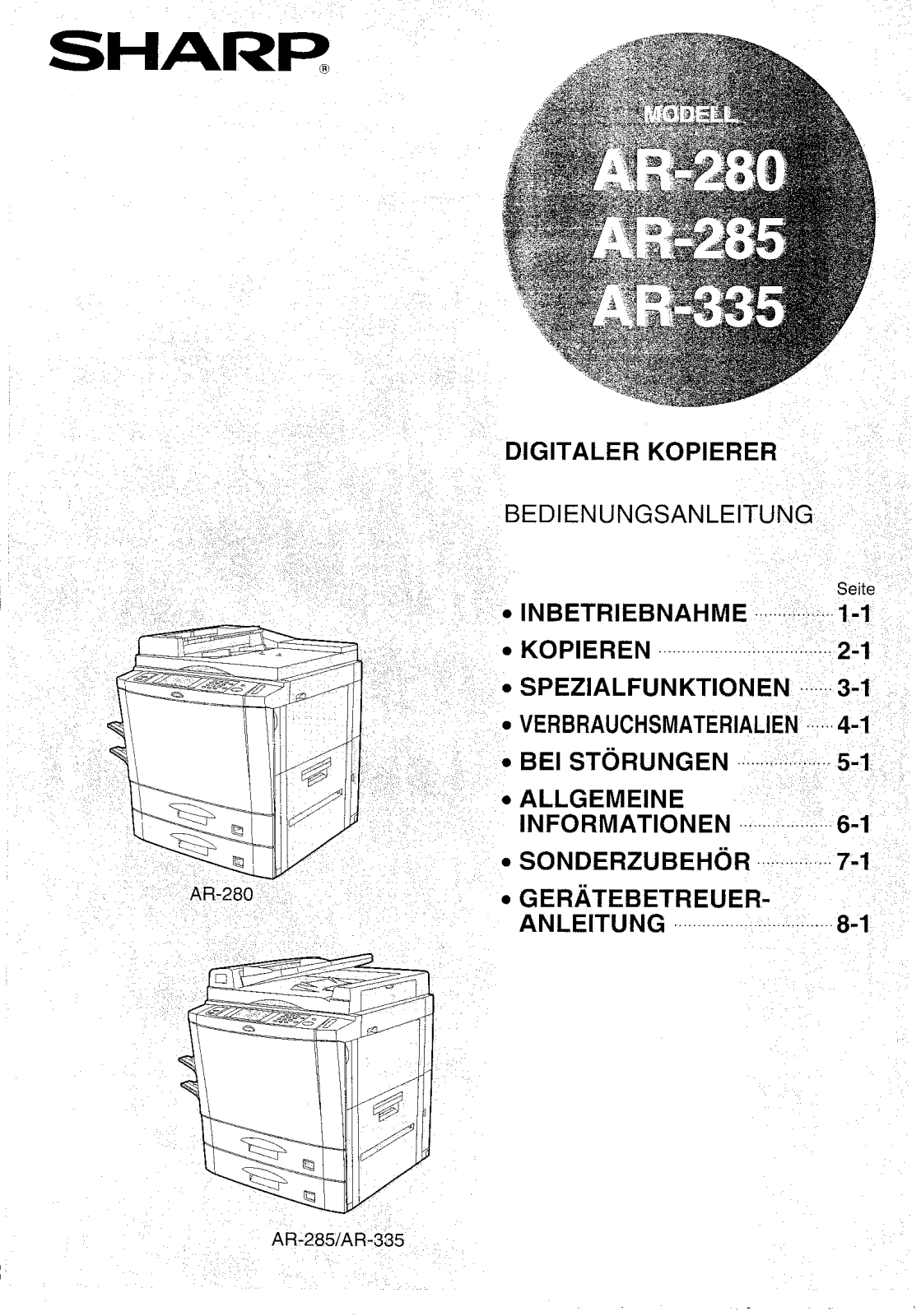 Sharp AR-285, AR-335, AR-280 User Manual