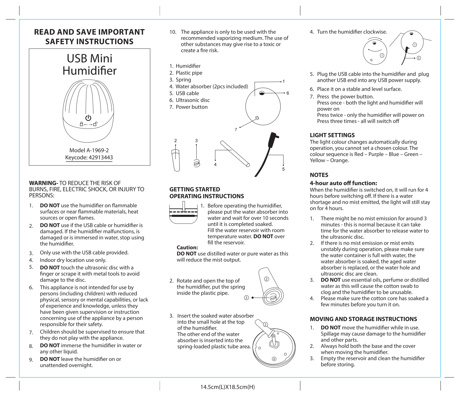 Humidifier A-1969-2 User manual