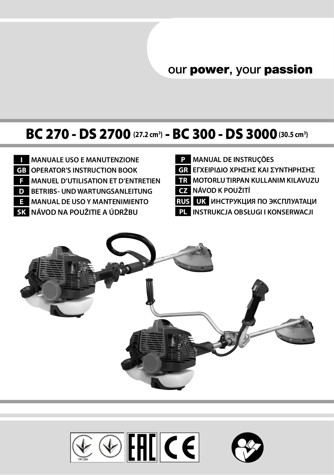 Efco BC 270 - DS 2700, BC 300 - DS 3000 Operators Instruction Book