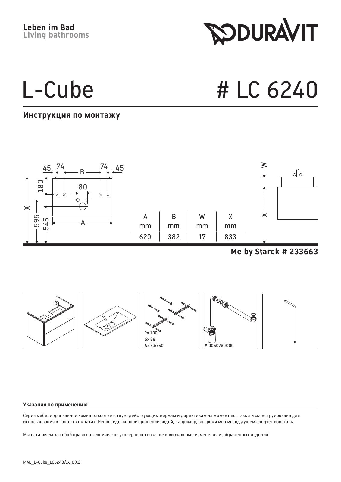 Duravit LC 6240 Mounting instructions