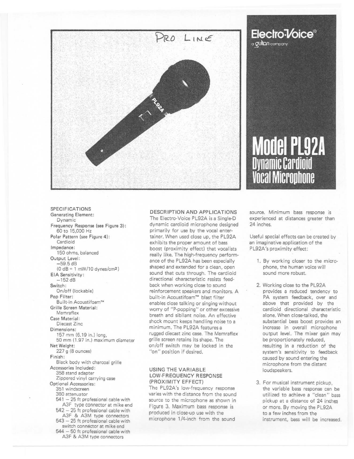 Electro-Voice PL92A User Manual