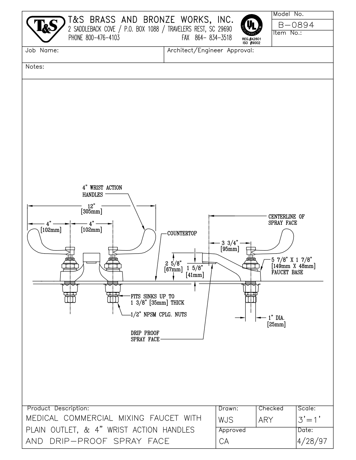 T & S Brass & Bronze Works B-0894 General Manual