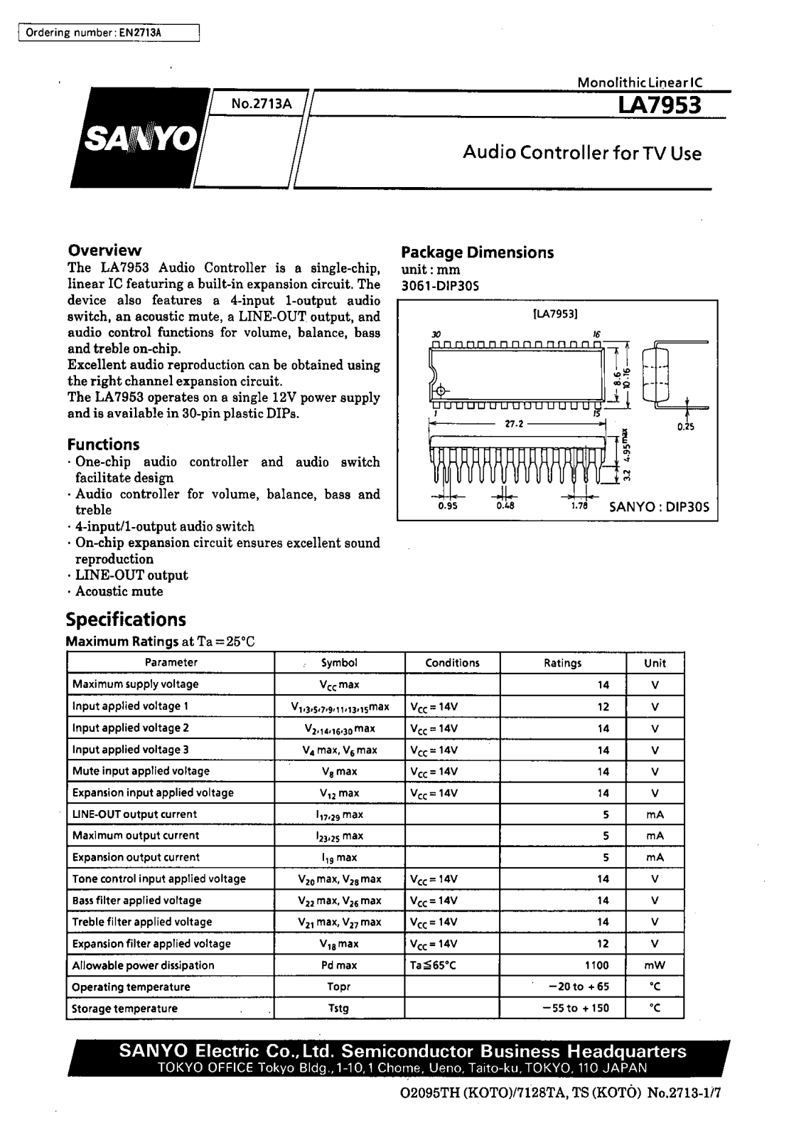 SANYO LA7953 Datasheet