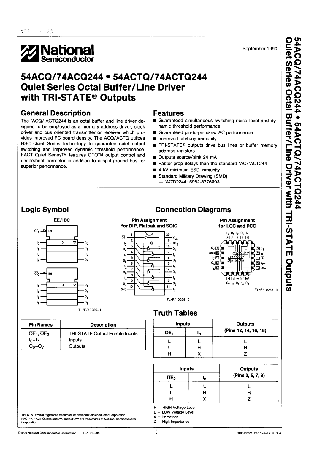 NSC 74ACTQ244LCX, 74ACTQ244LCQR, 74ACTQ244FCX, 74ACTQ244FCQR, 74ACTQ244DCX Datasheet