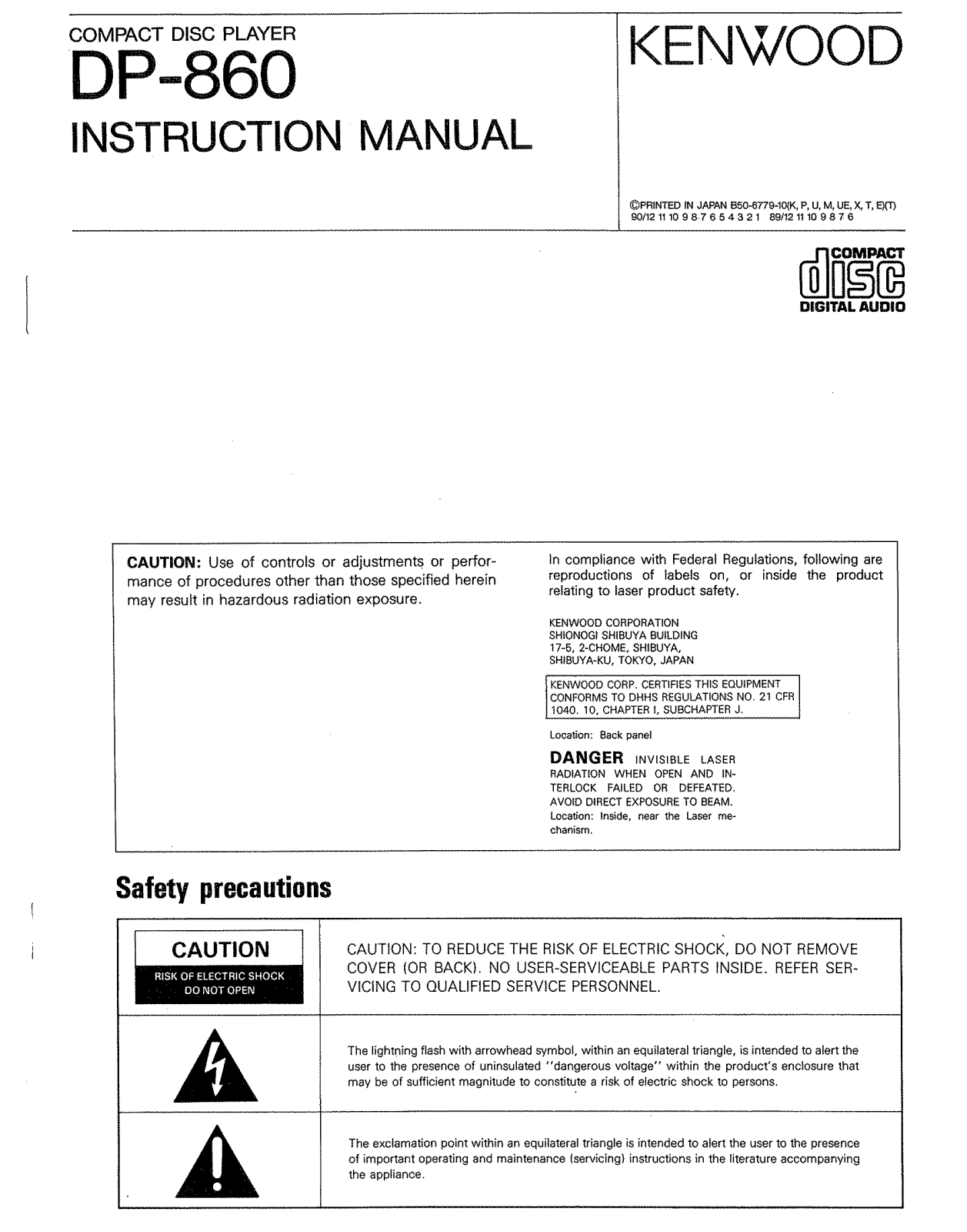 Kenwood DP-860 Owner's Manual