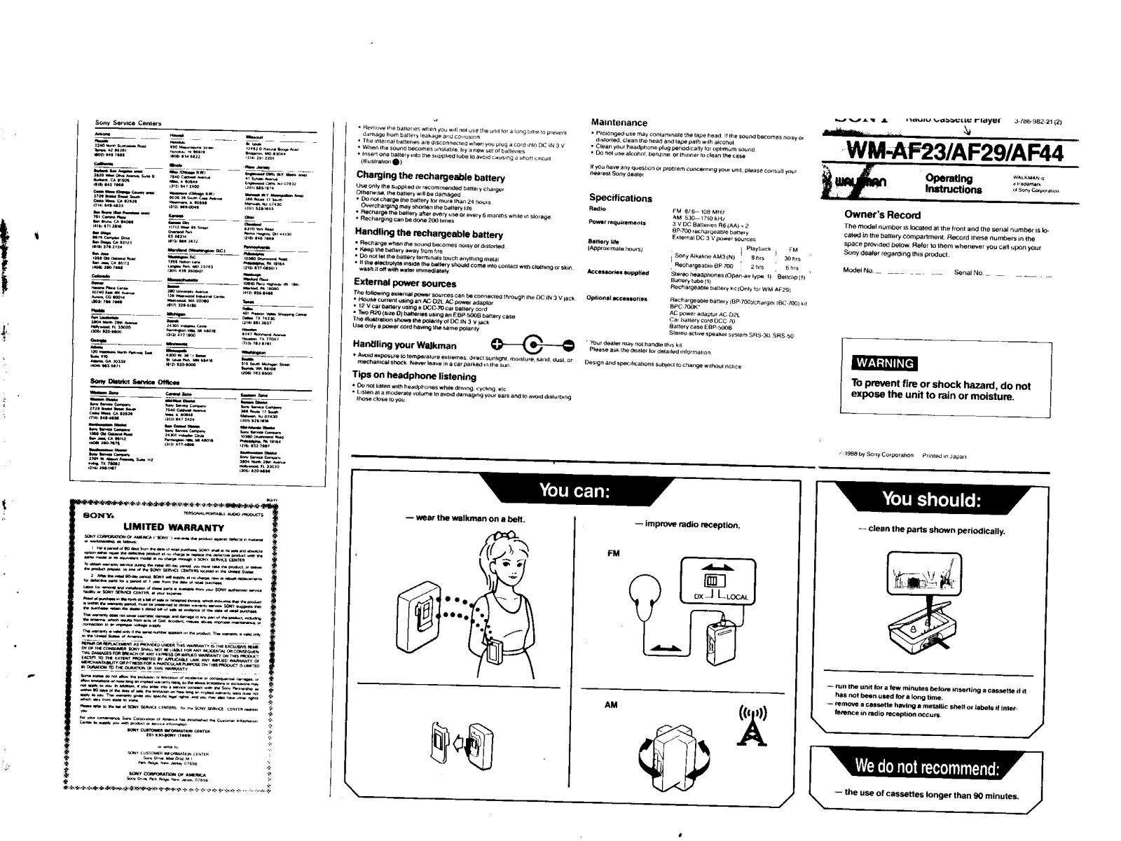 Sony WM-AF23 User Manual