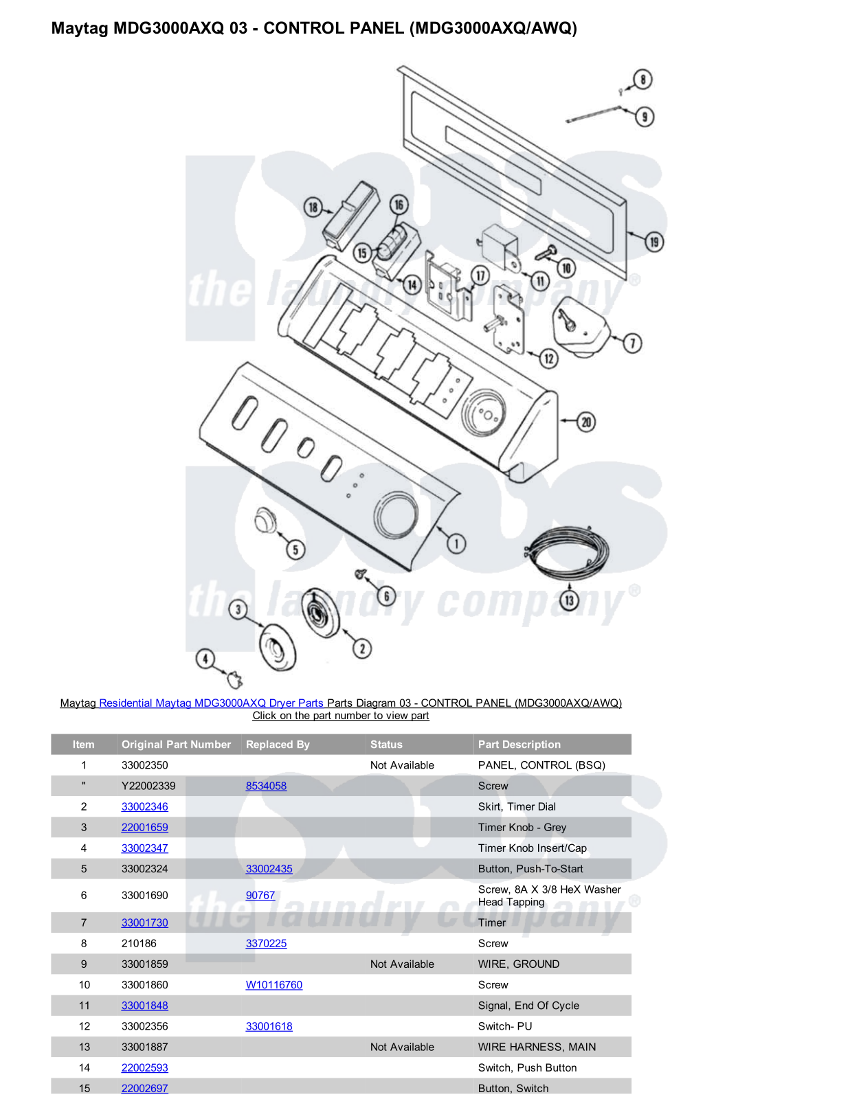 Maytag MDG3000AXQ Parts Diagram