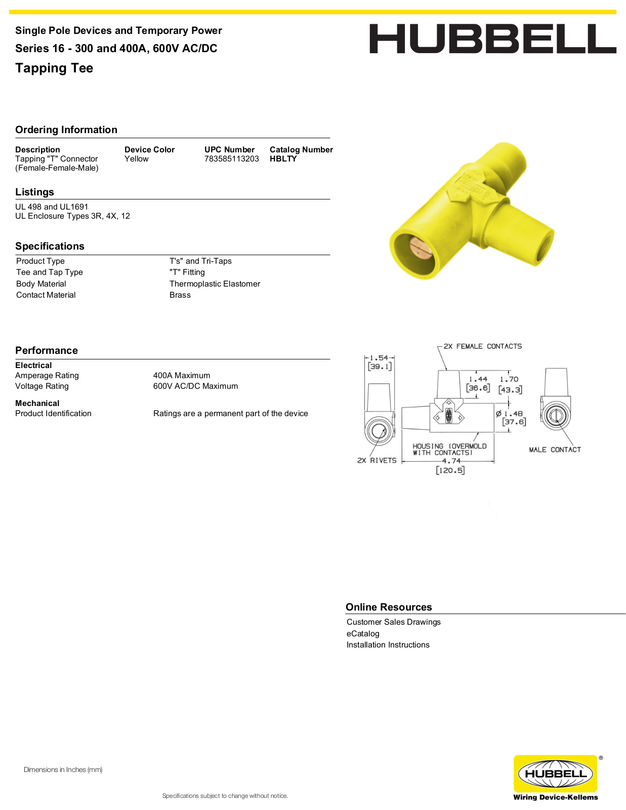 Hubbell HBLTY Specifications