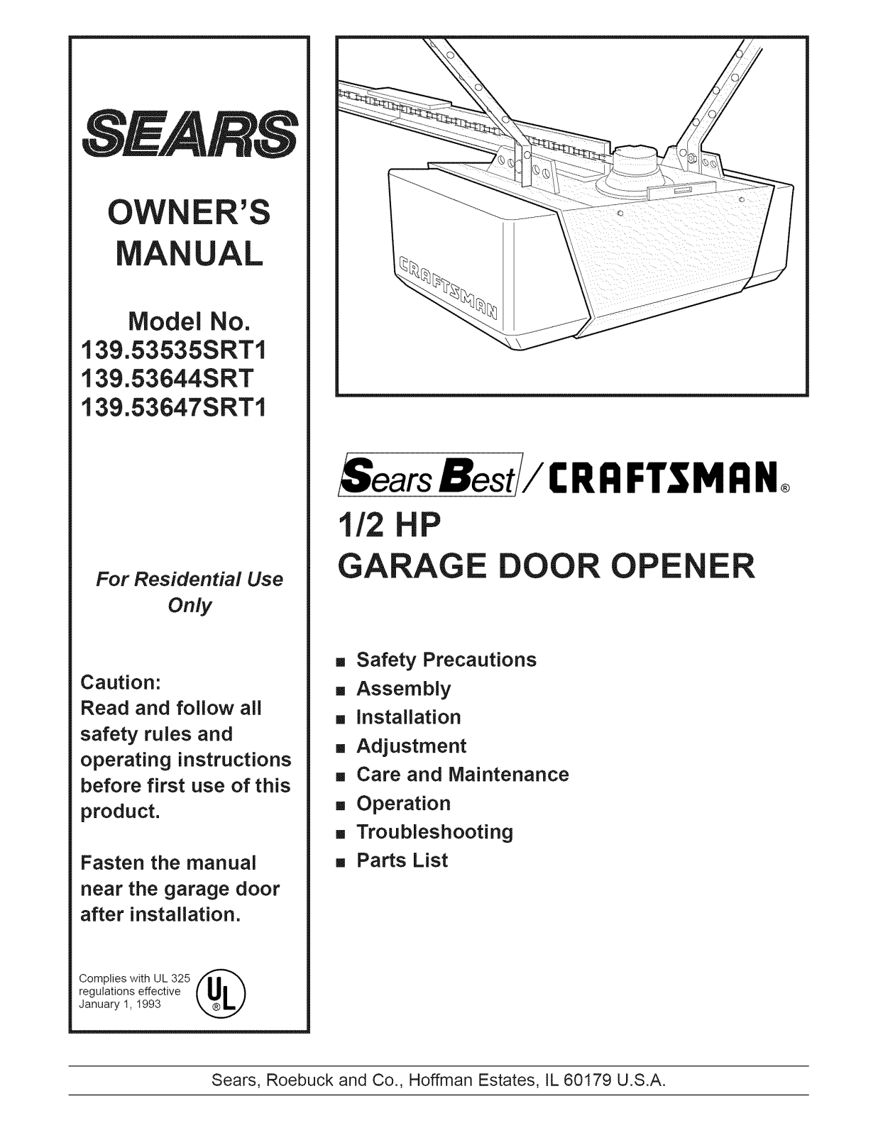 Craftsman 13953647SRT1, 13953644SRT Owner’s Manual