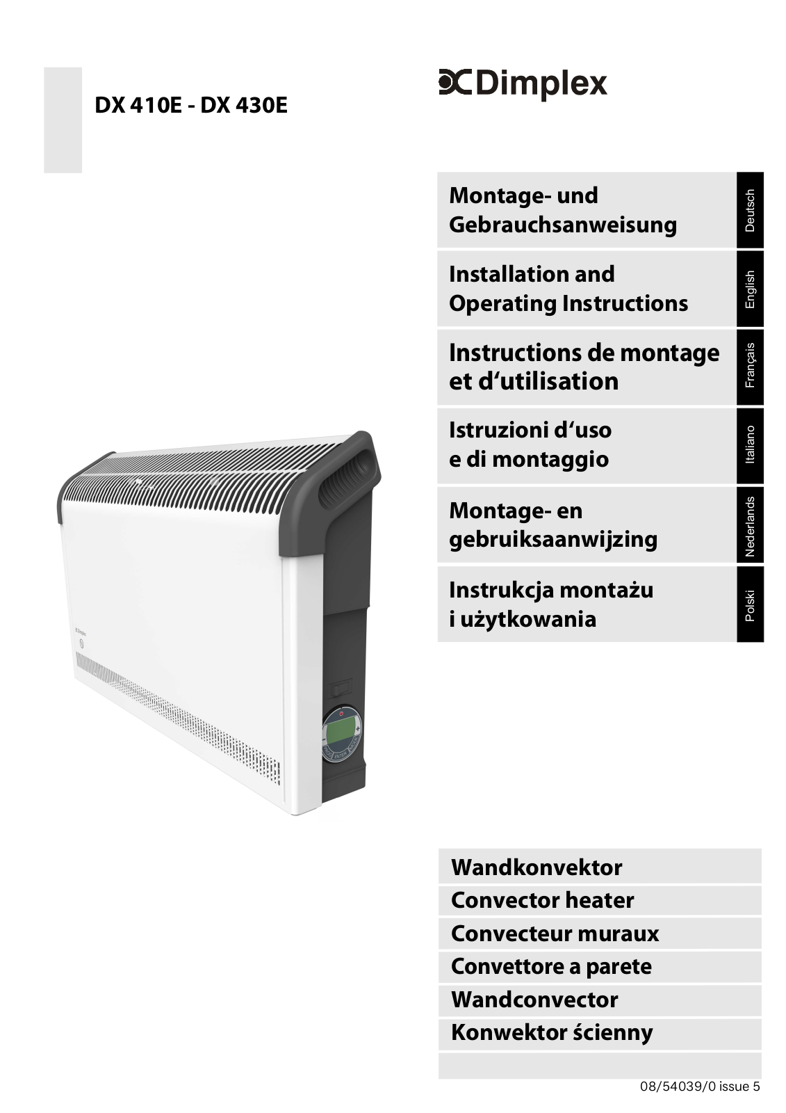 Dimplex DX 415E, DX 420E, DX 425E Installation And Operating Instructions Manual