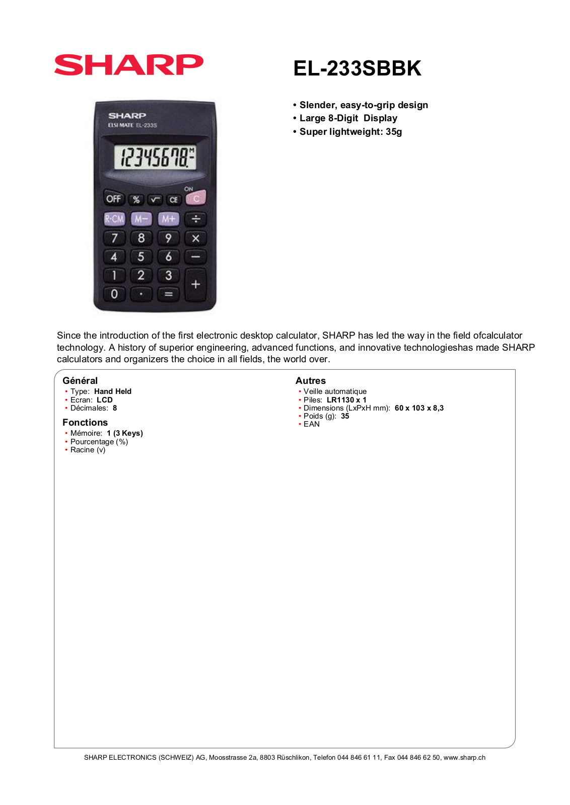 Sharp EL-233SBBK User Manual