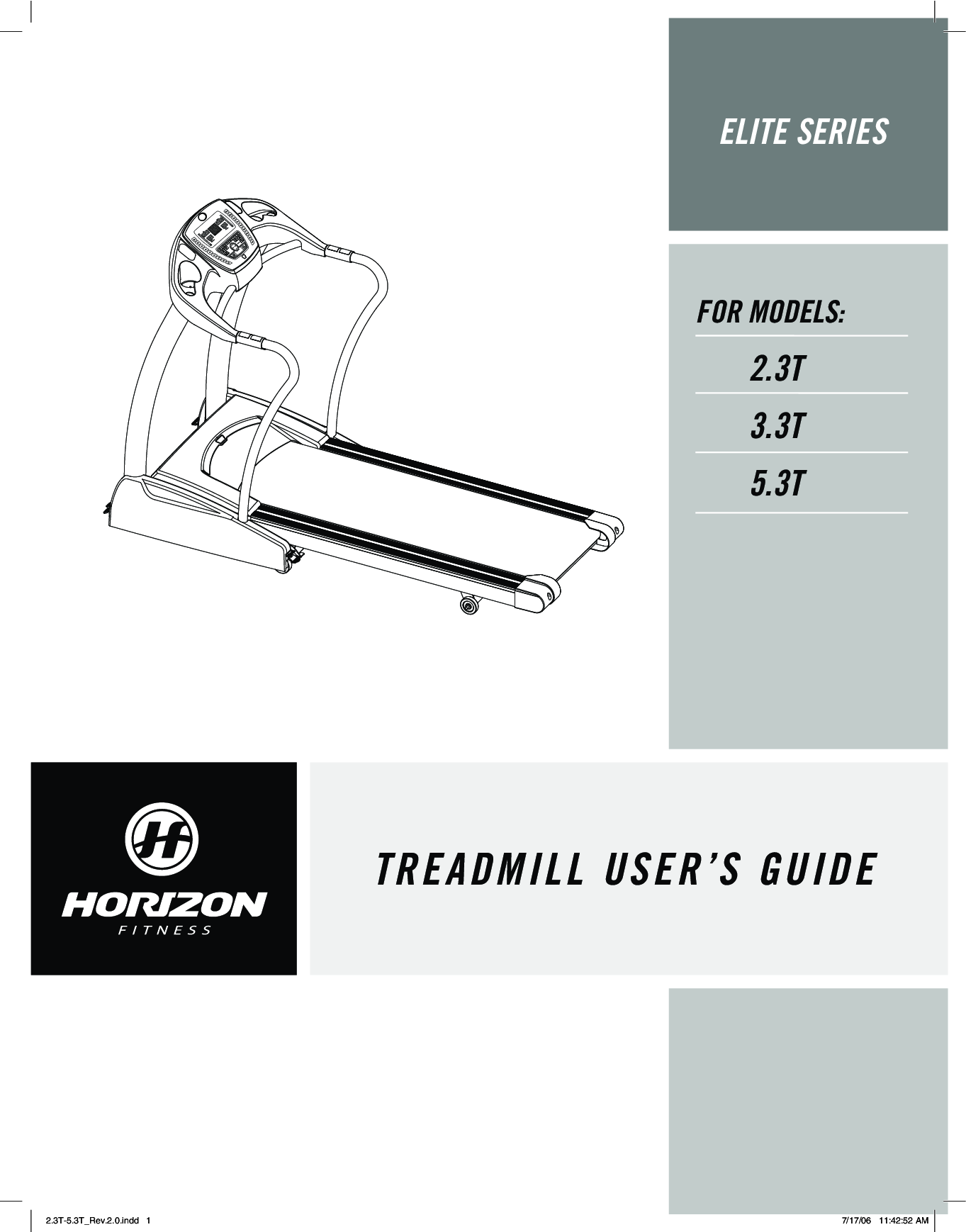Horizon Fitness 3.3T, 2.3T, 5.3T User Manual