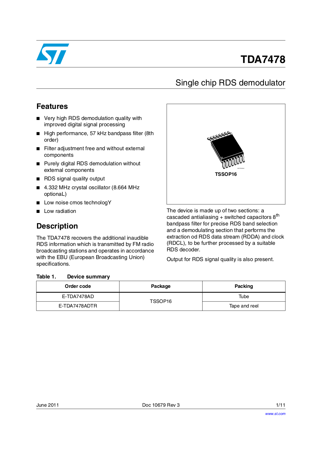 STMicroelectronics E-TDA7478AD Schematic