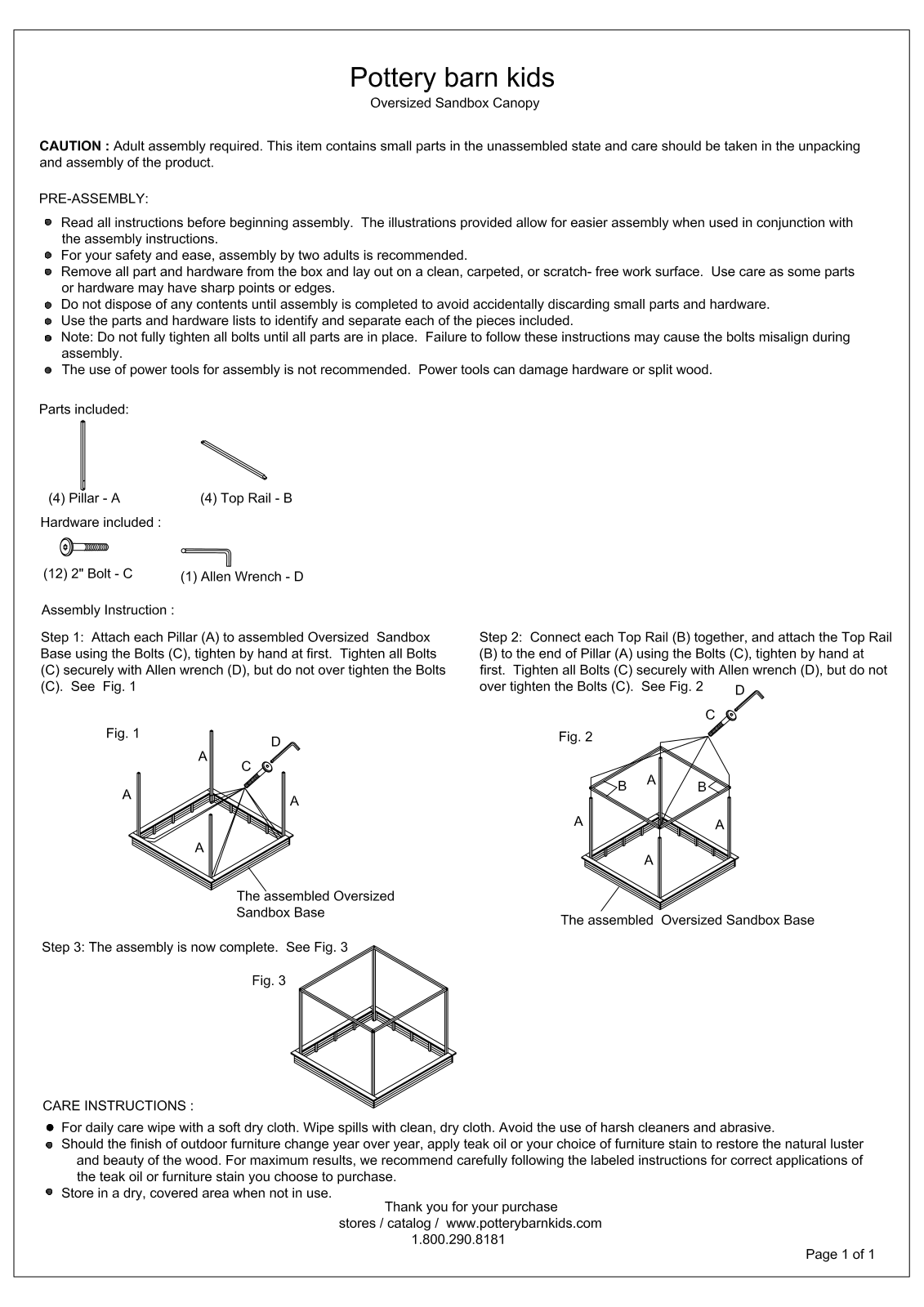 Pottery Barn Oversized Sandbox Canopy Assembly Instruction