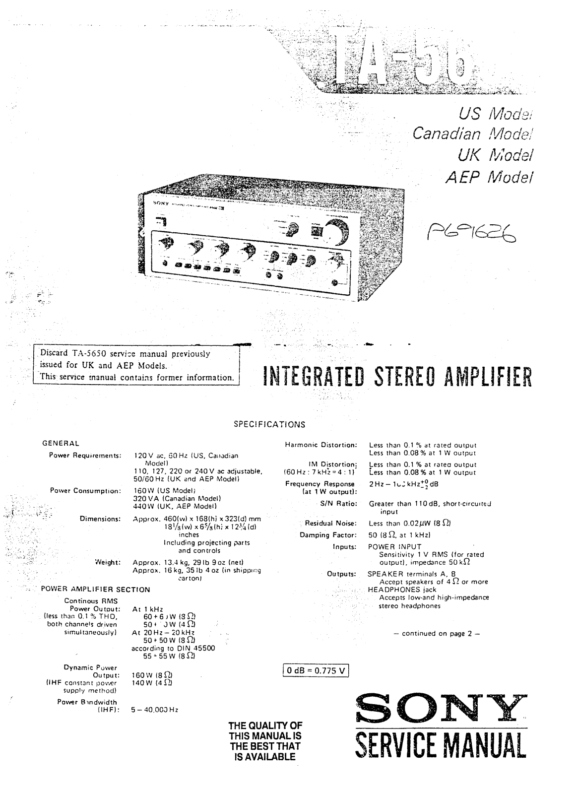 Sony TA-5650 Schematic