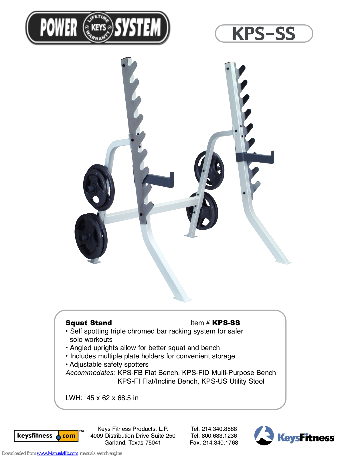 Keys Fitness Power System KPS-SS Specification Sheet