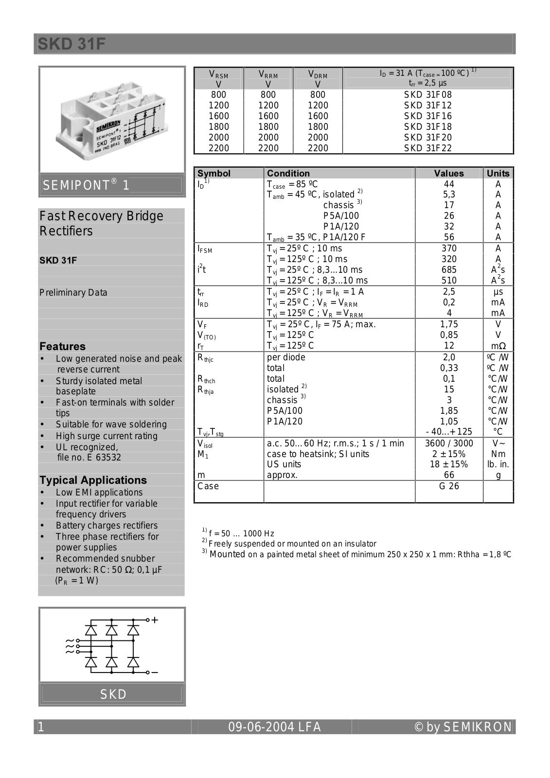 Semikron SKD31F Data Sheet