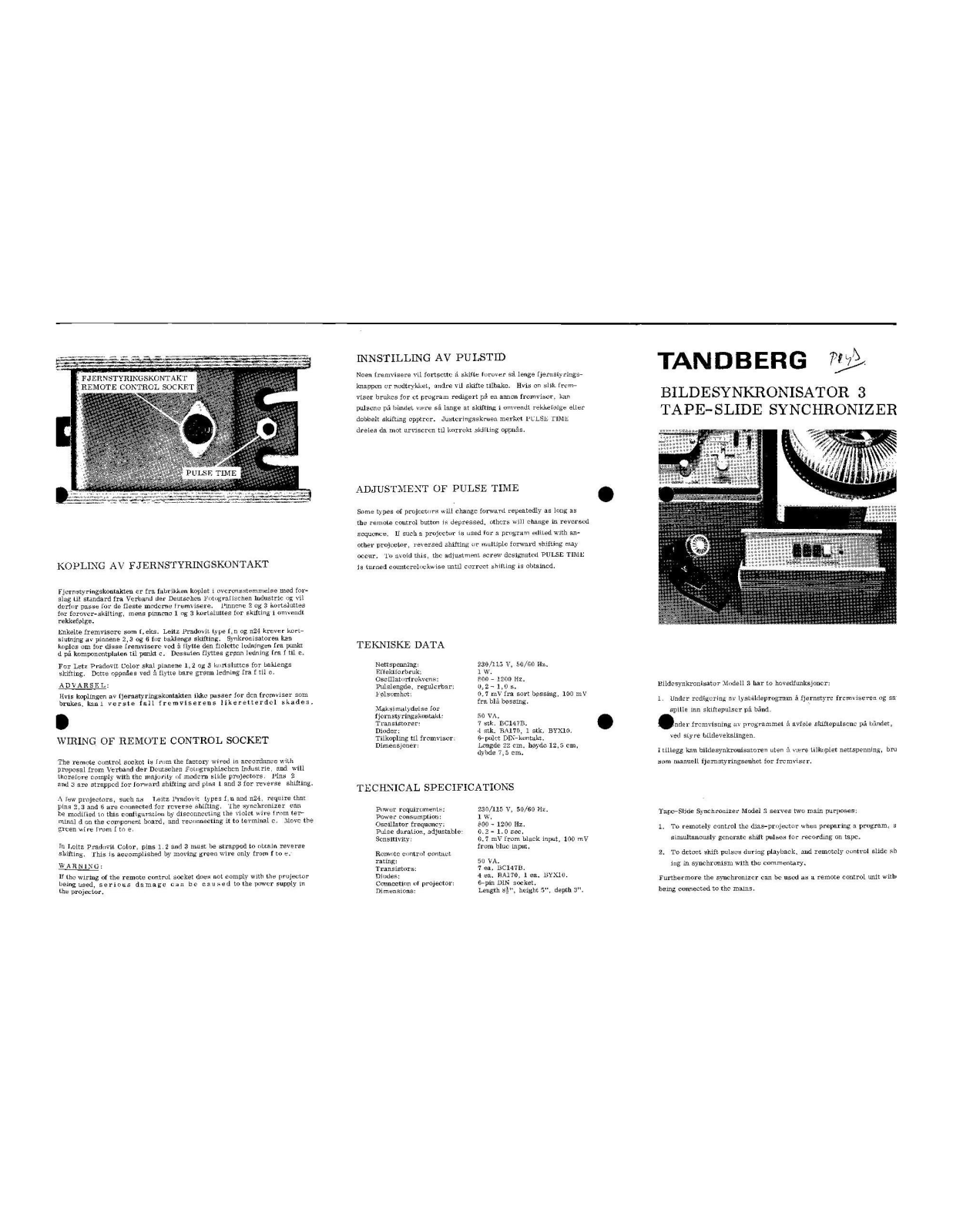 Tandberg Synchronizer 3 Schematic