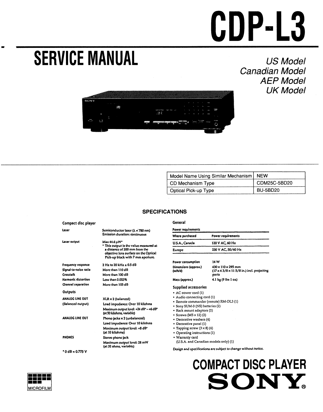 Sony CDPL-3 Service manual