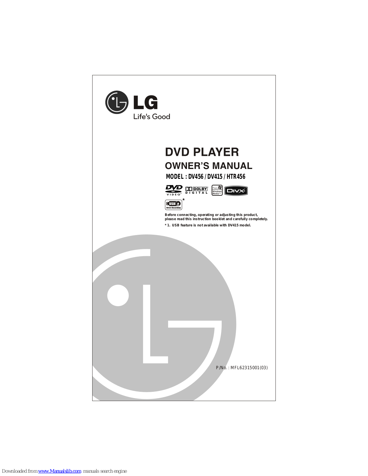 LG DV456, DV415, HTR456 Owner's Manual