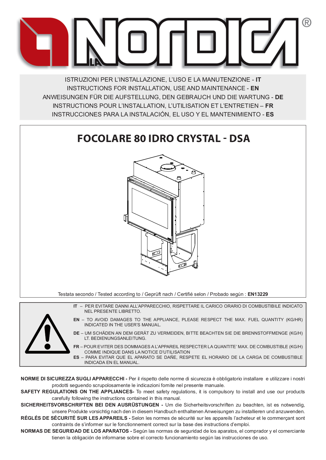 La Nordica FOCOLARE 80 IDRO CRYSTAL - DSA User guide