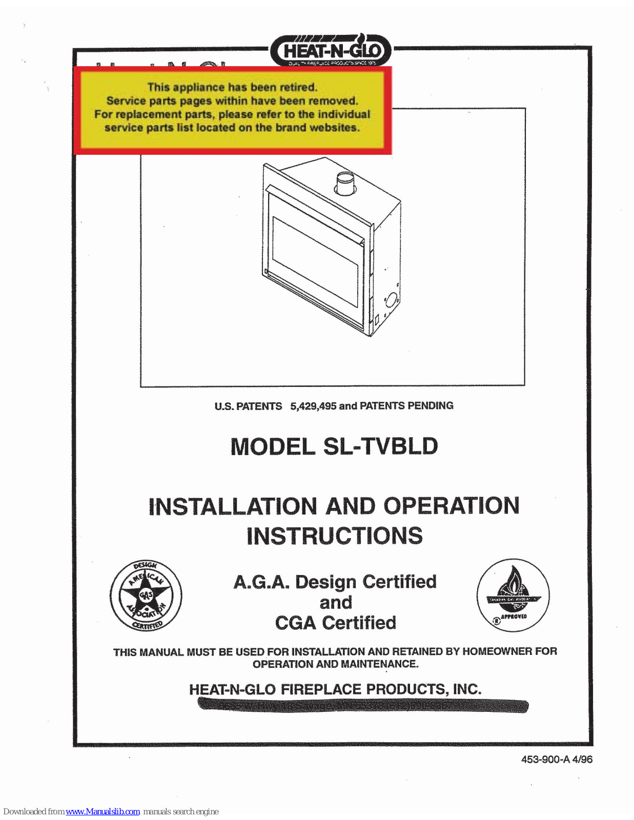 Heat-N-Glo SL-TVBLD Installation And Operation Instruction Manual