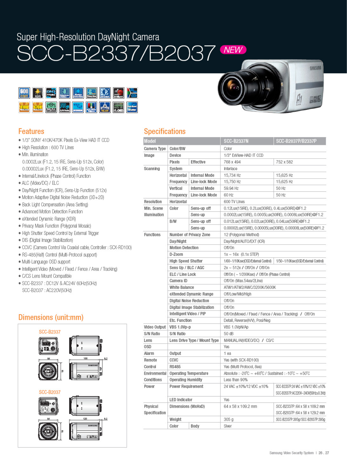 Samsung SCC-B2337-N Specsheet