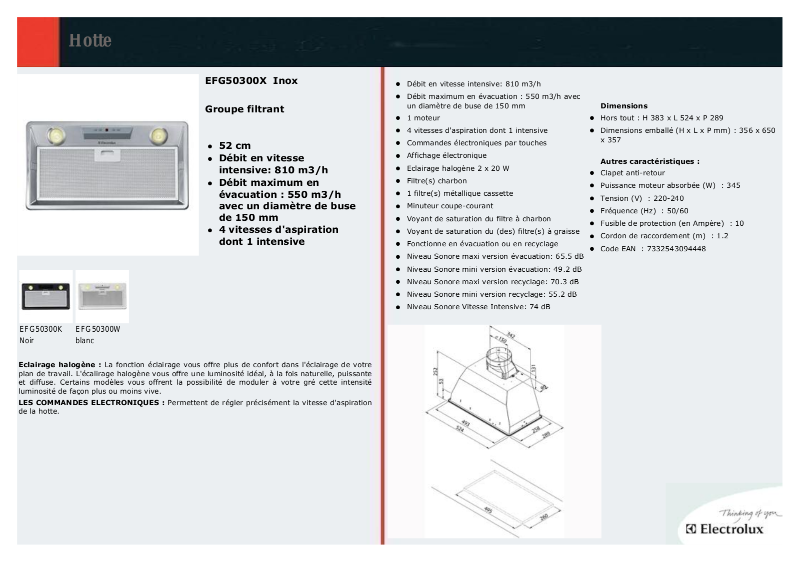 Electrolux EFG50300X product sheet