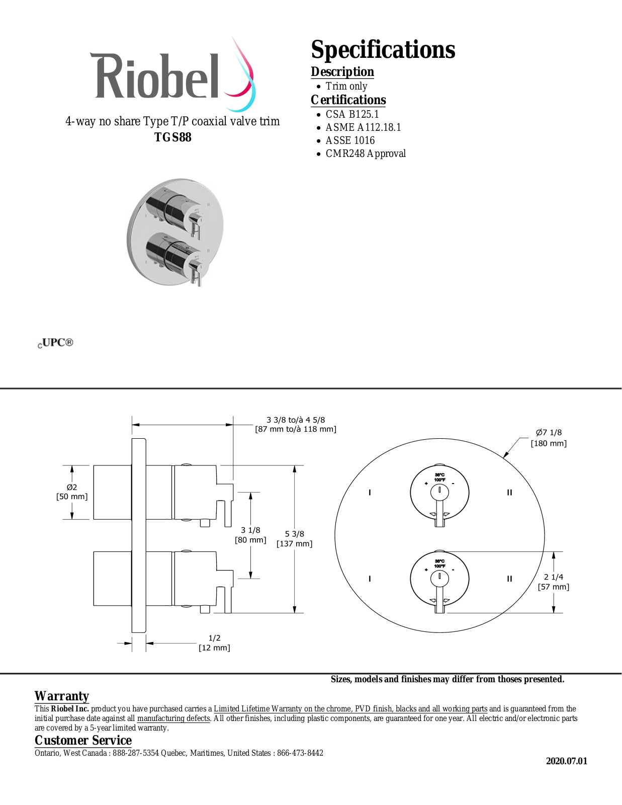 Riobel TGS88C Specifications - ManualMachine.com