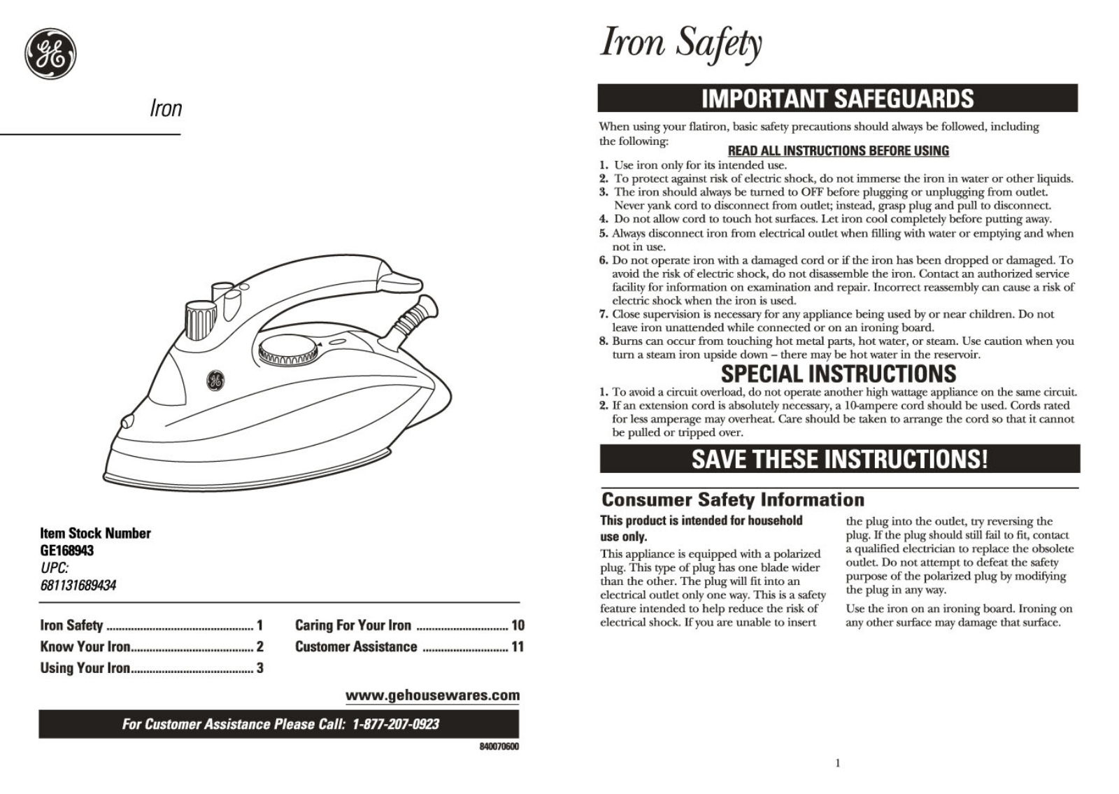 GE GE168943 User Manual