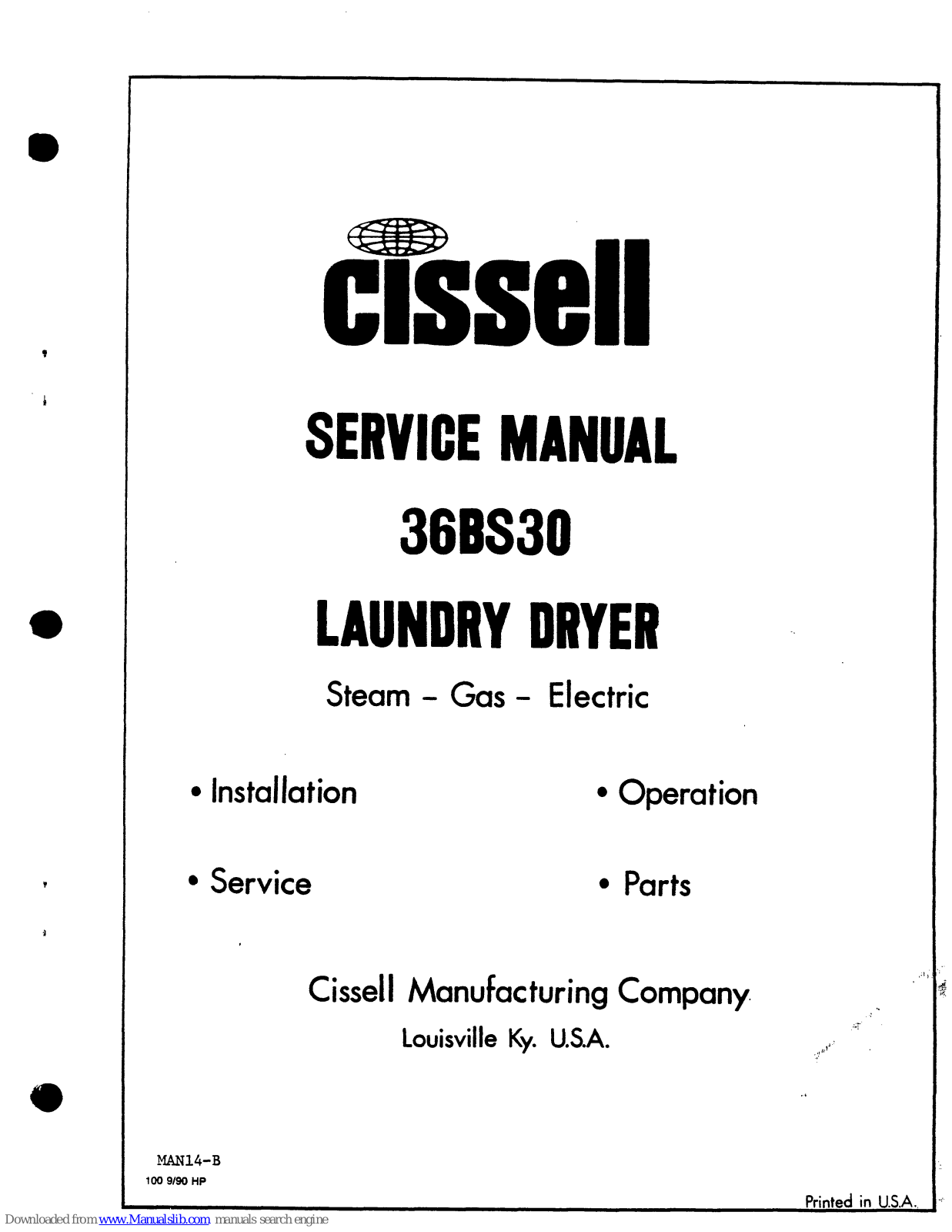 Cissell 36BS30 Serveice Manual