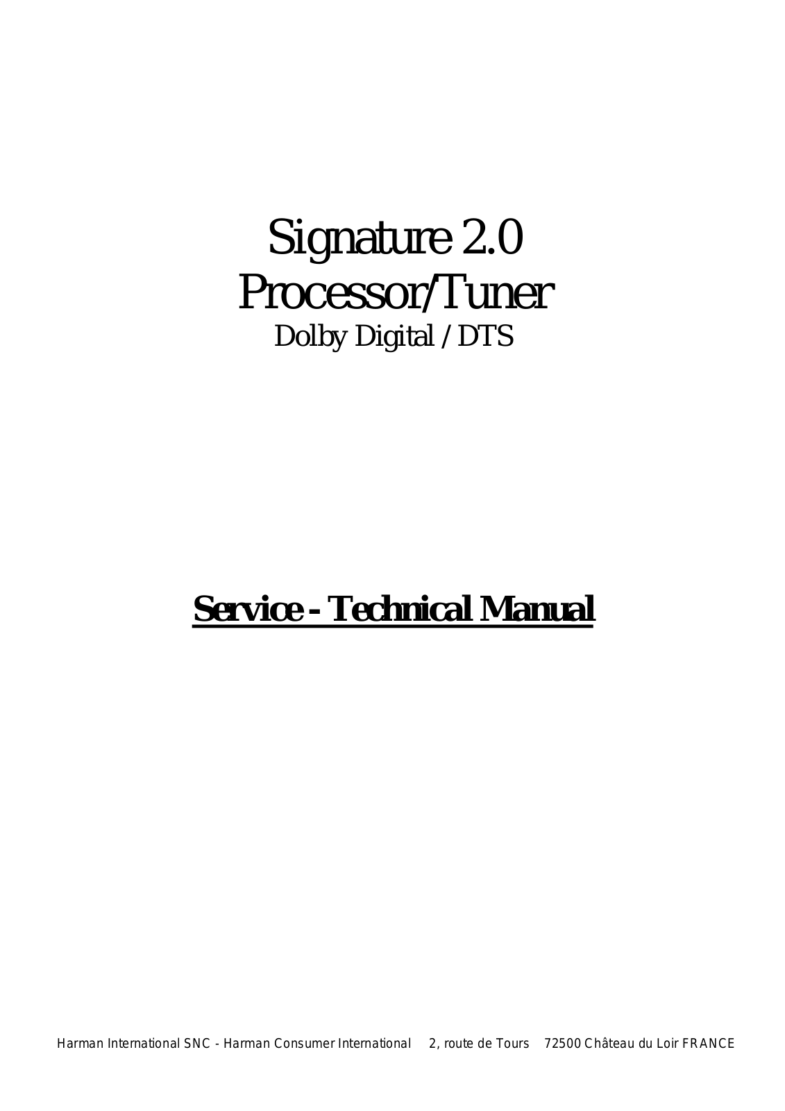 Harman Kardon Signature 2.0 Owners Manual