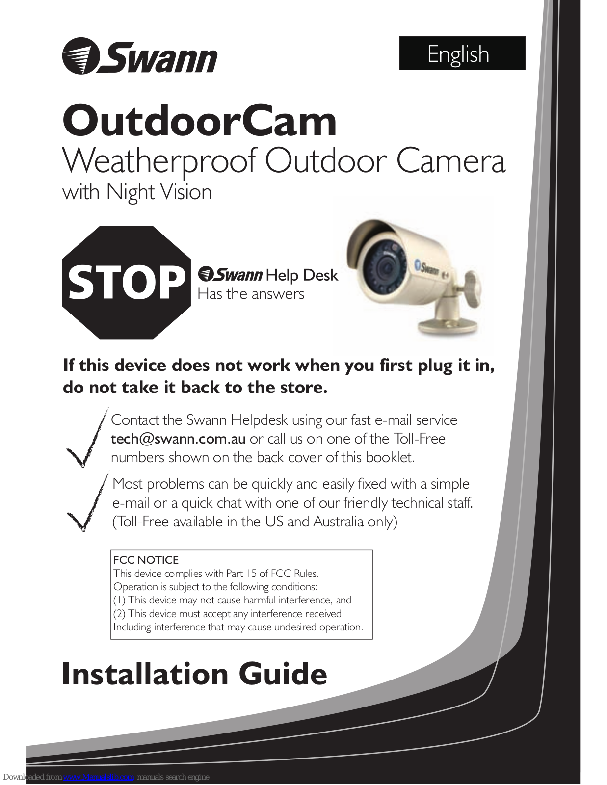 Swann OutdoorCam SW244-AUO Installation Manual